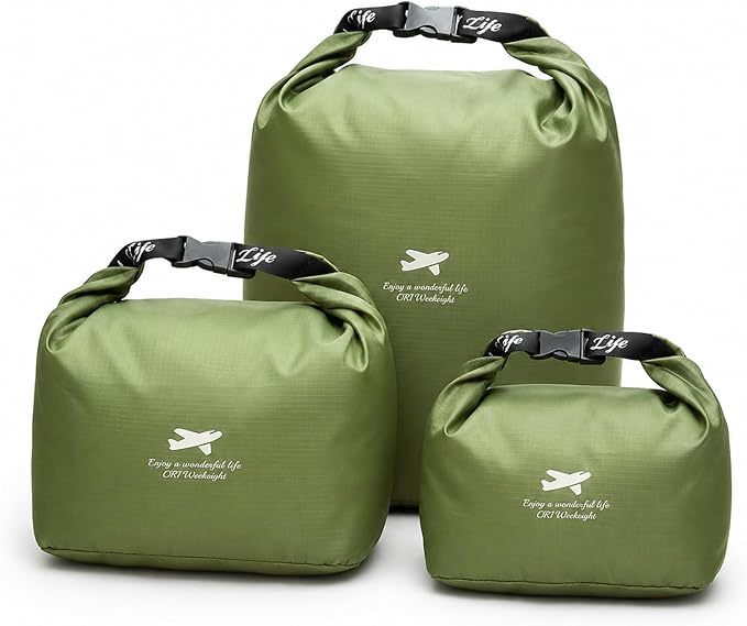 AiryMotion Green Roll-Top Storage Bags, Set of 3 – M, L and XL