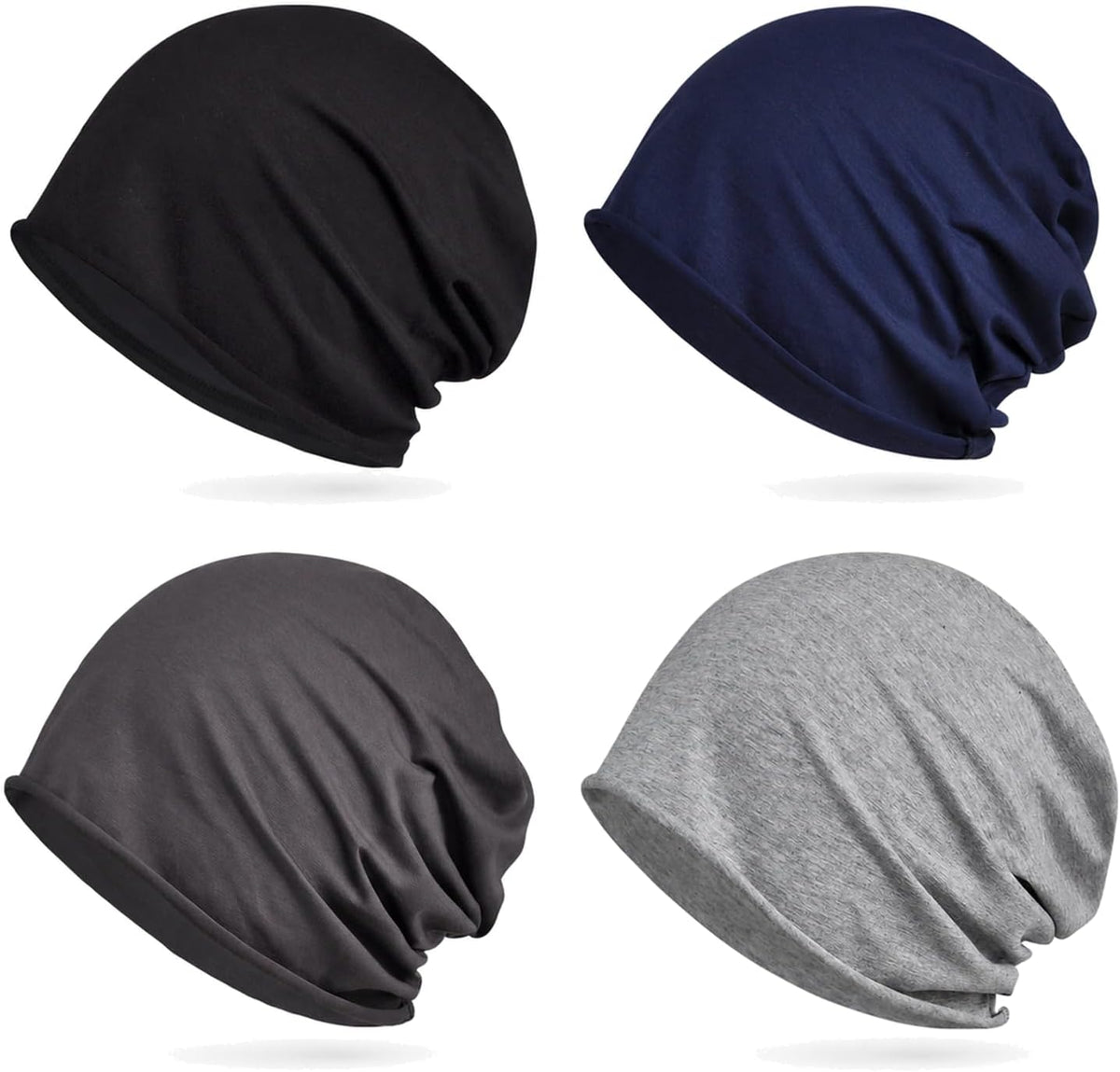 AiryMotion Cotton-Blend Slouch Beanies, Set of 4