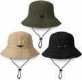 AiryMotion Foldable Bucket Hats with Chin Straps, Set of 3