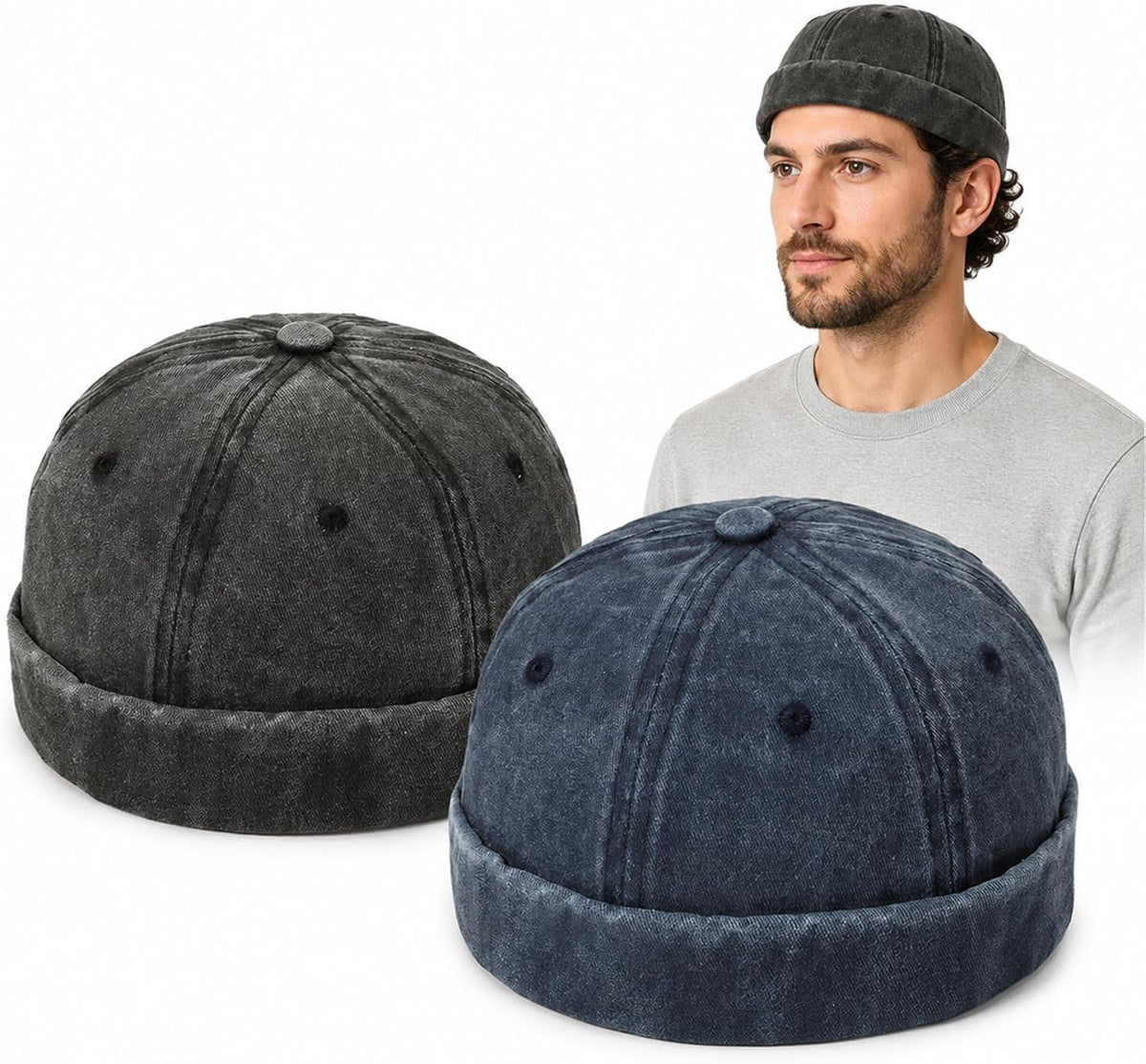 AiryMotion Dockermützen ohne Schirm – 2er-Set Schwarz und Marineblau