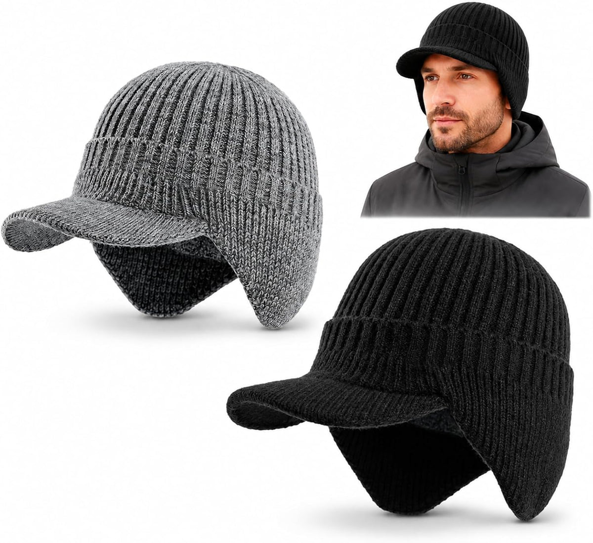 AiryMotion Winter Hats with Ear Flaps, Set of 2