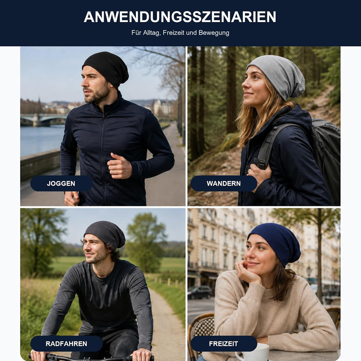 AiryMotion Cotton-Blend Slouch Beanies, Set of 4