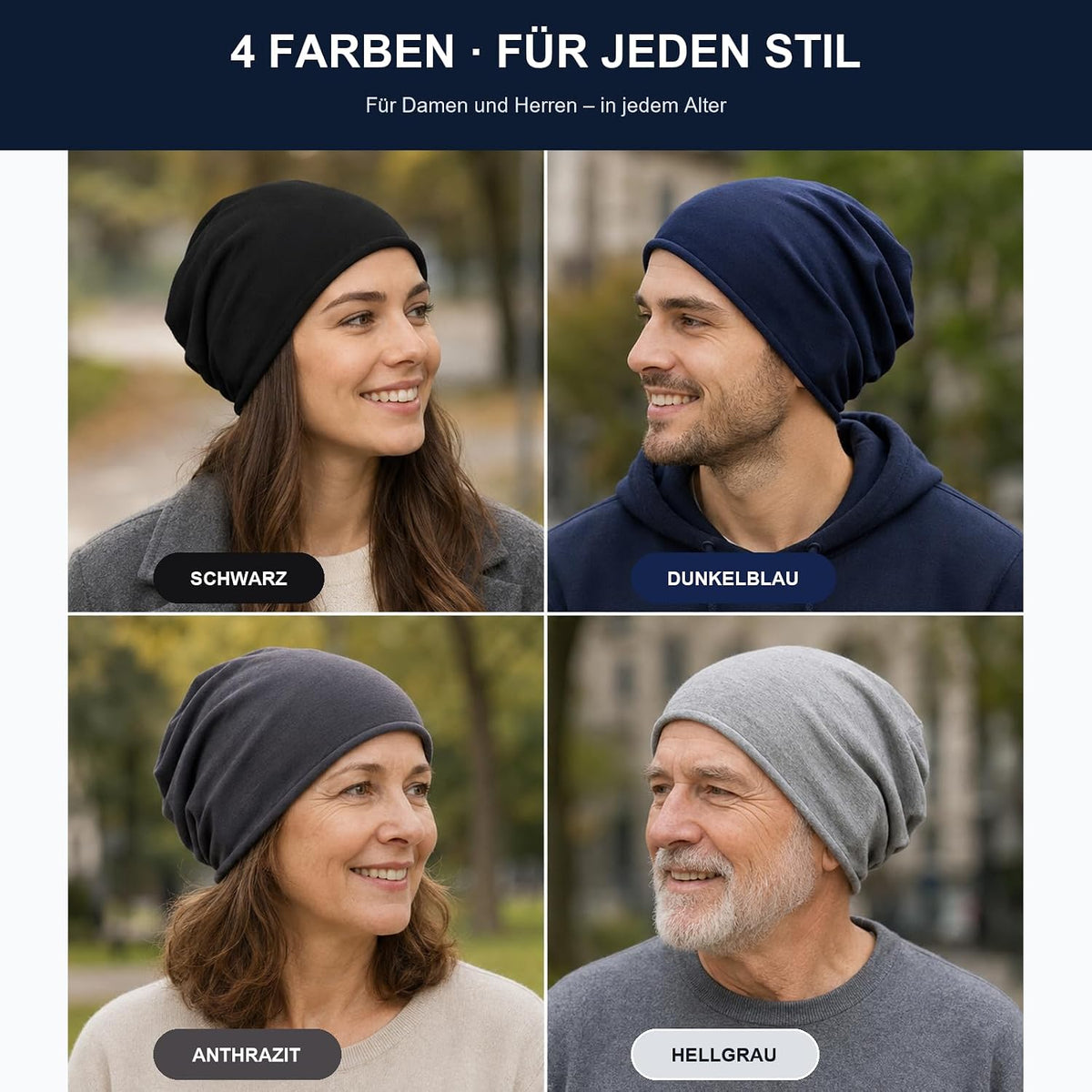 AiryMotion Cotton-Blend Slouch Beanies, Set of 4