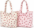 AiryMotion Strawberry-Design Corduroy Tote Bags, Set of 2