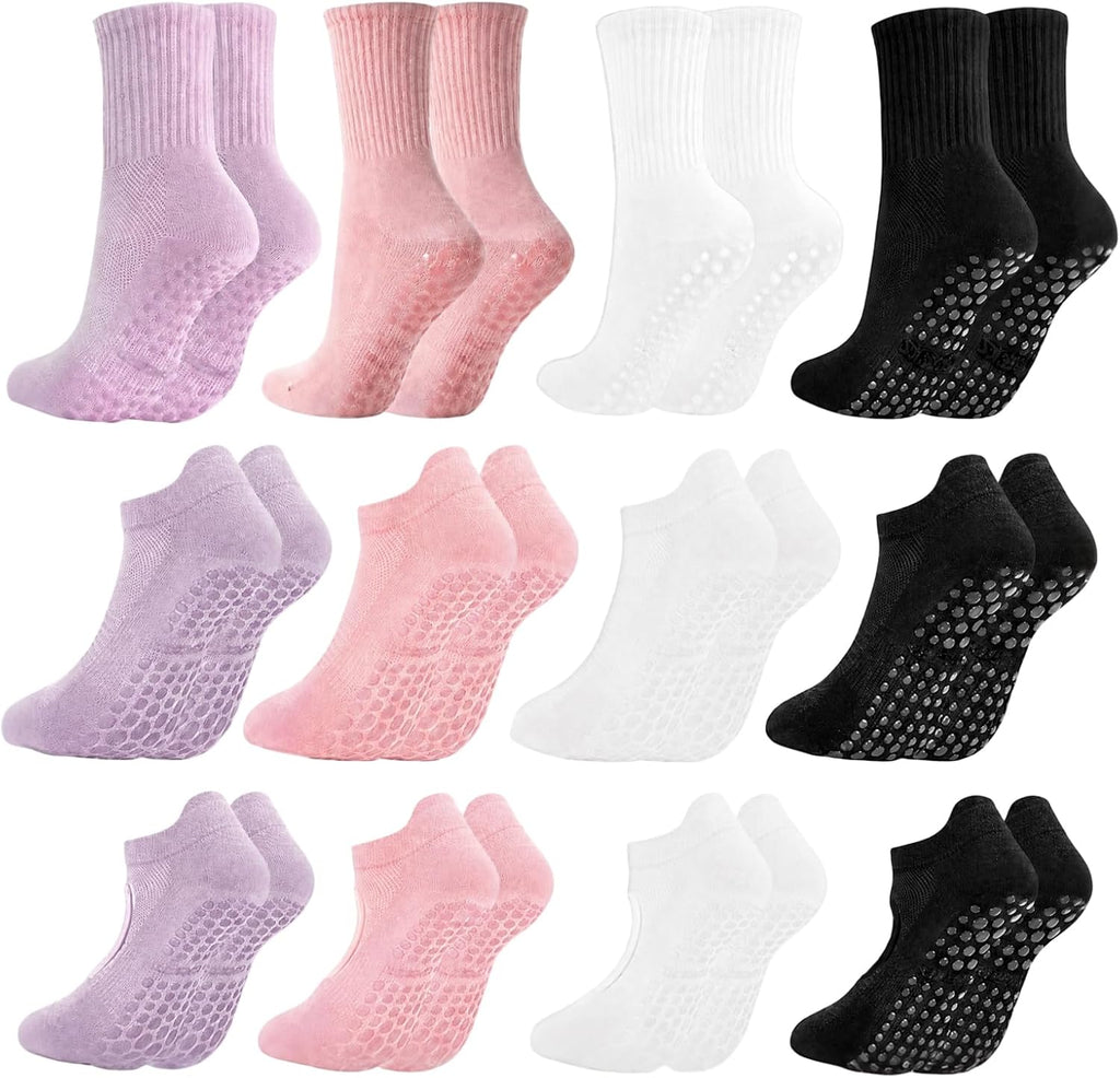 AiryMotion Pilates Socks with Sole Dots, 12-Pair Set