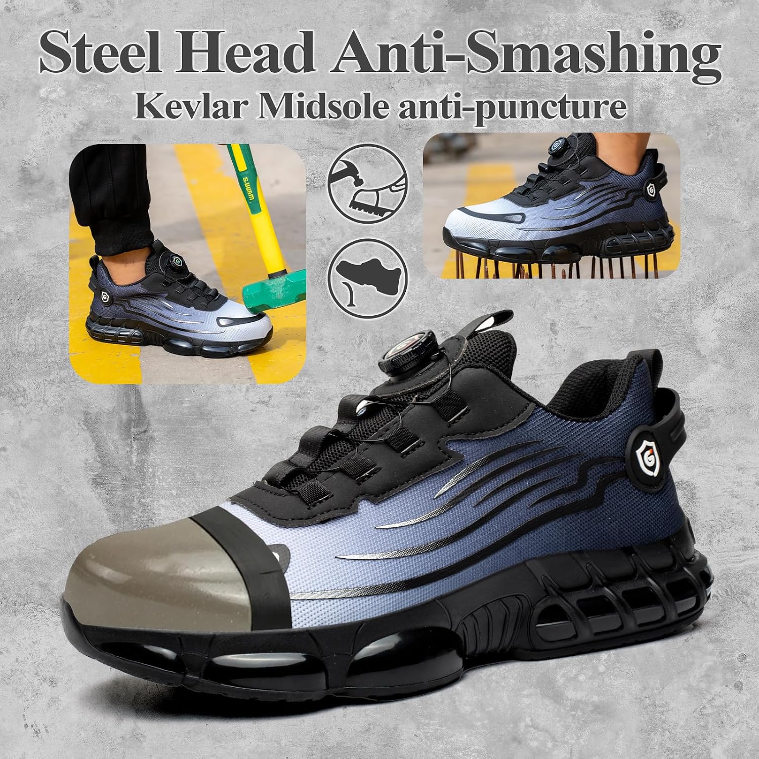 GemChve Steel Toe Safety Shoes with Quick-Dial Closure