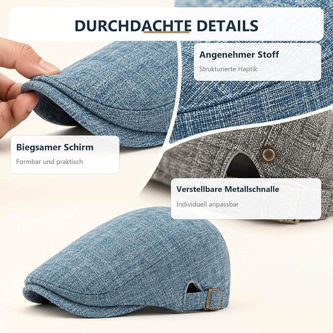 AiryMotion Men's Flat Caps, Blue and Dark Grey Set of 2