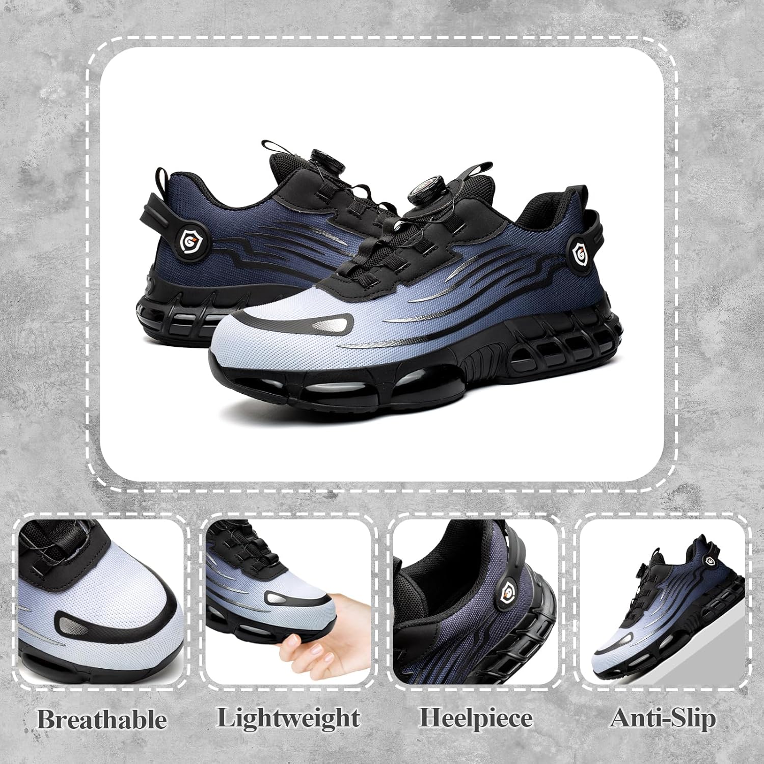 GemChve Steel Toe Safety Shoes with Quick-Dial Closure
