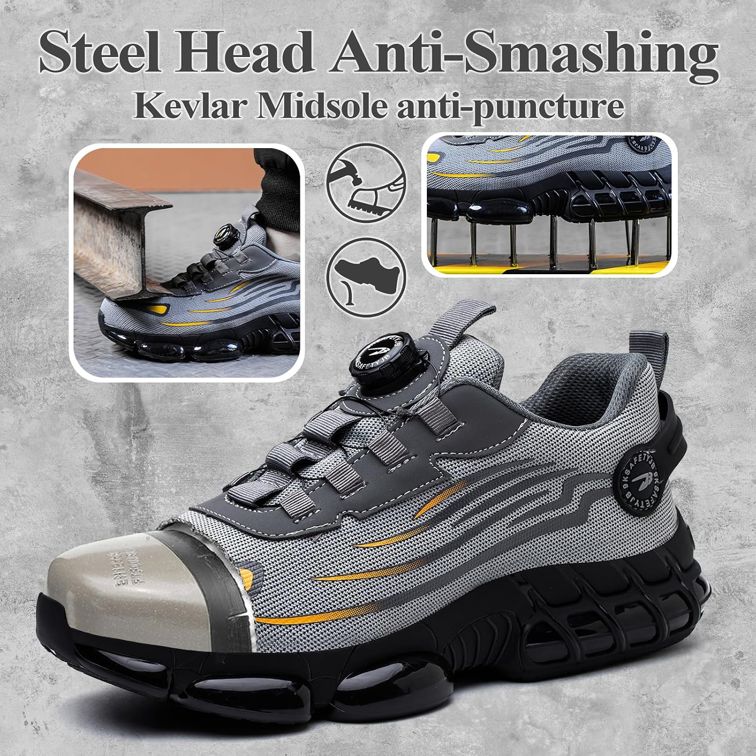 GemChve Steel Toe Safety Shoes with Quick-Dial Closure