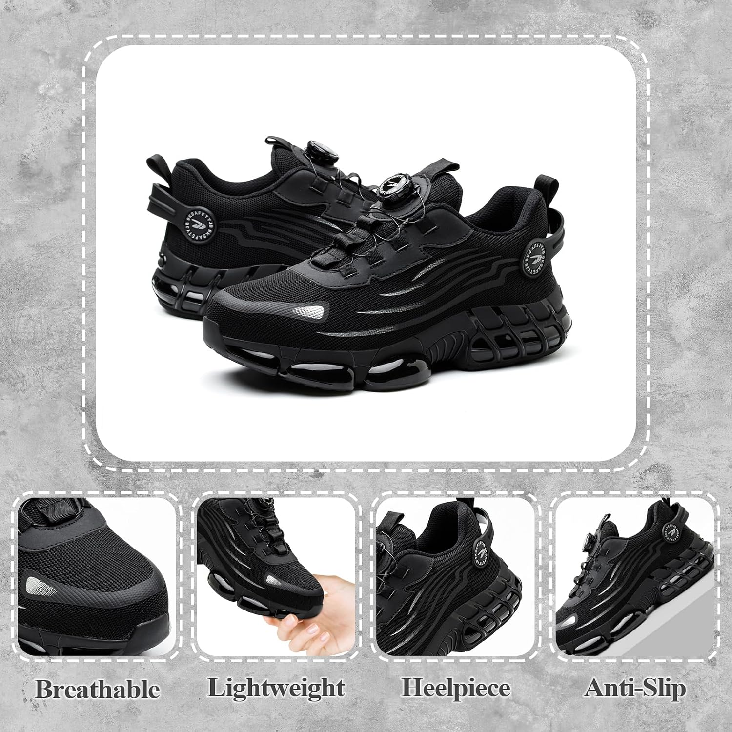 GemChve Steel Toe Safety Shoes with Quick-Dial Closure