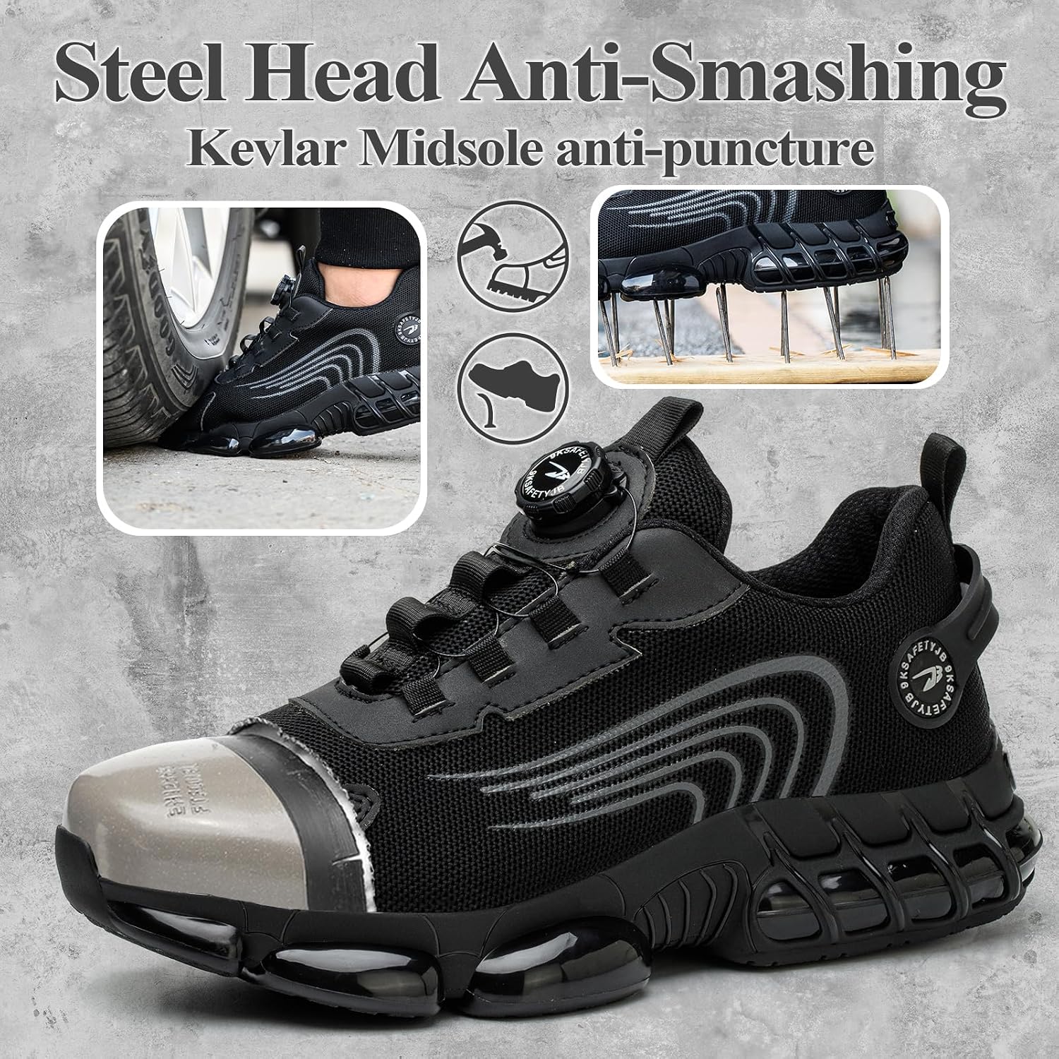 GemChve Steel Toe Safety Shoes with Quick-Dial Closure