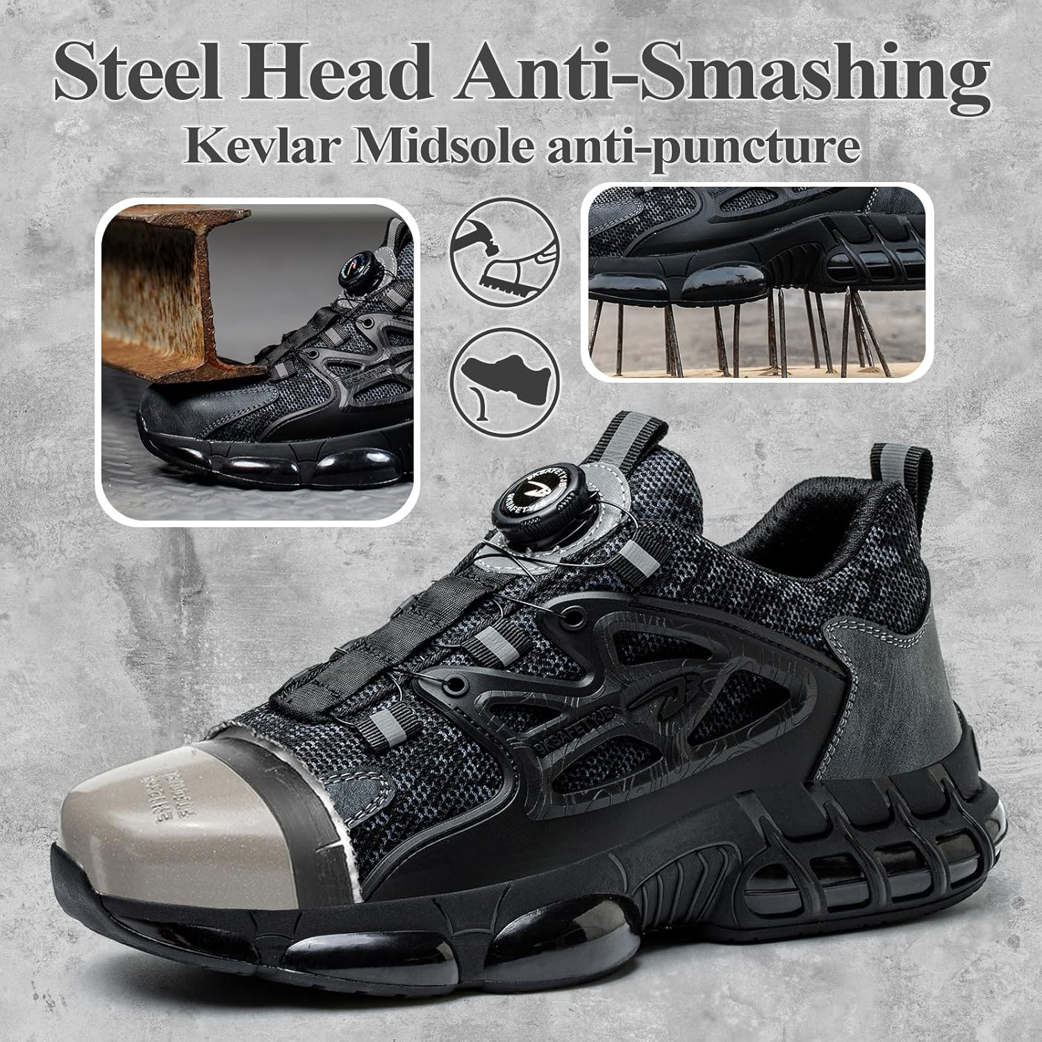 GemChve Steel Toe Safety Shoes with Quick-Dial Closure