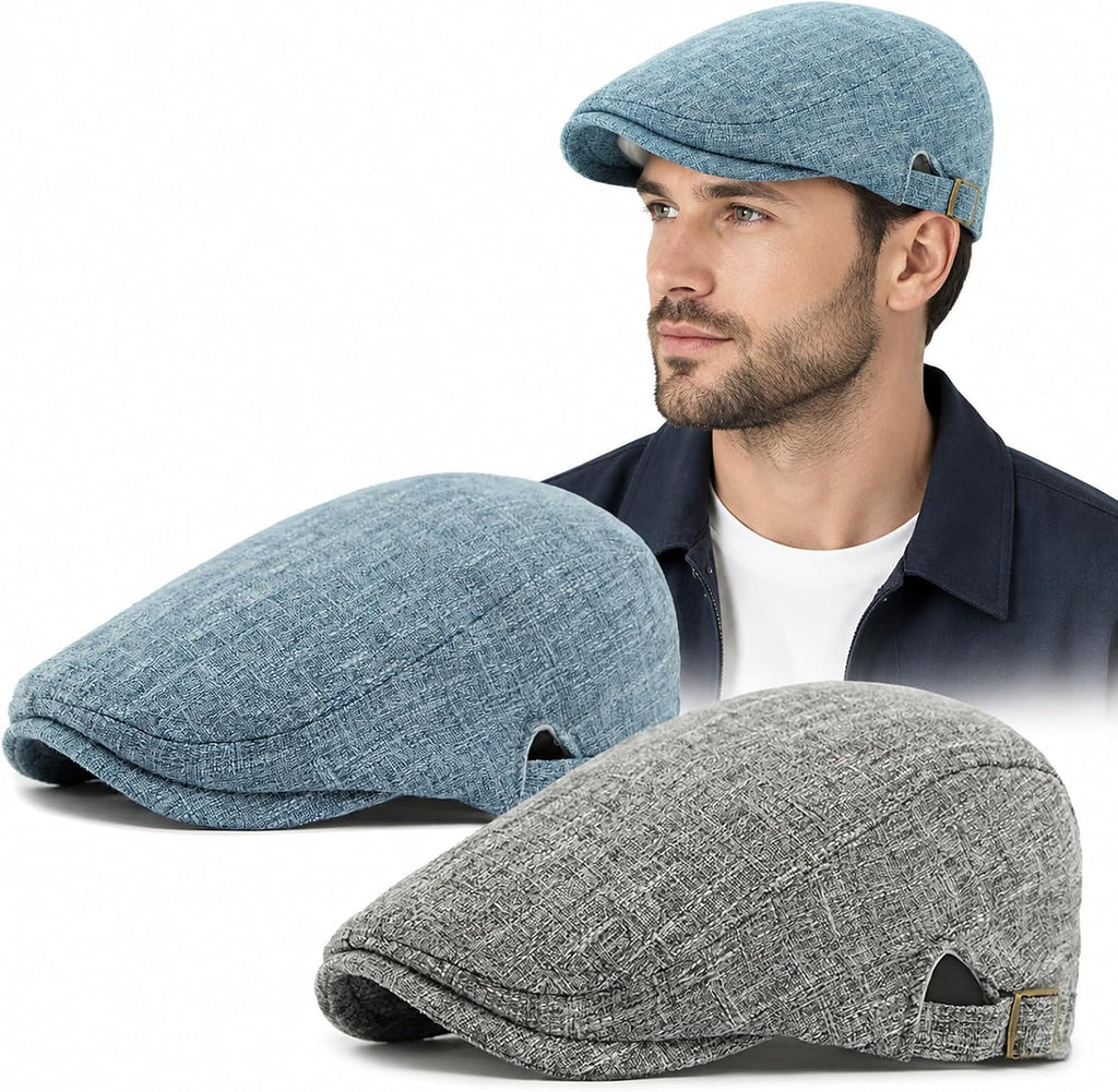 AiryMotion Men's Flat Caps, Blue and Dark Grey Set of 2