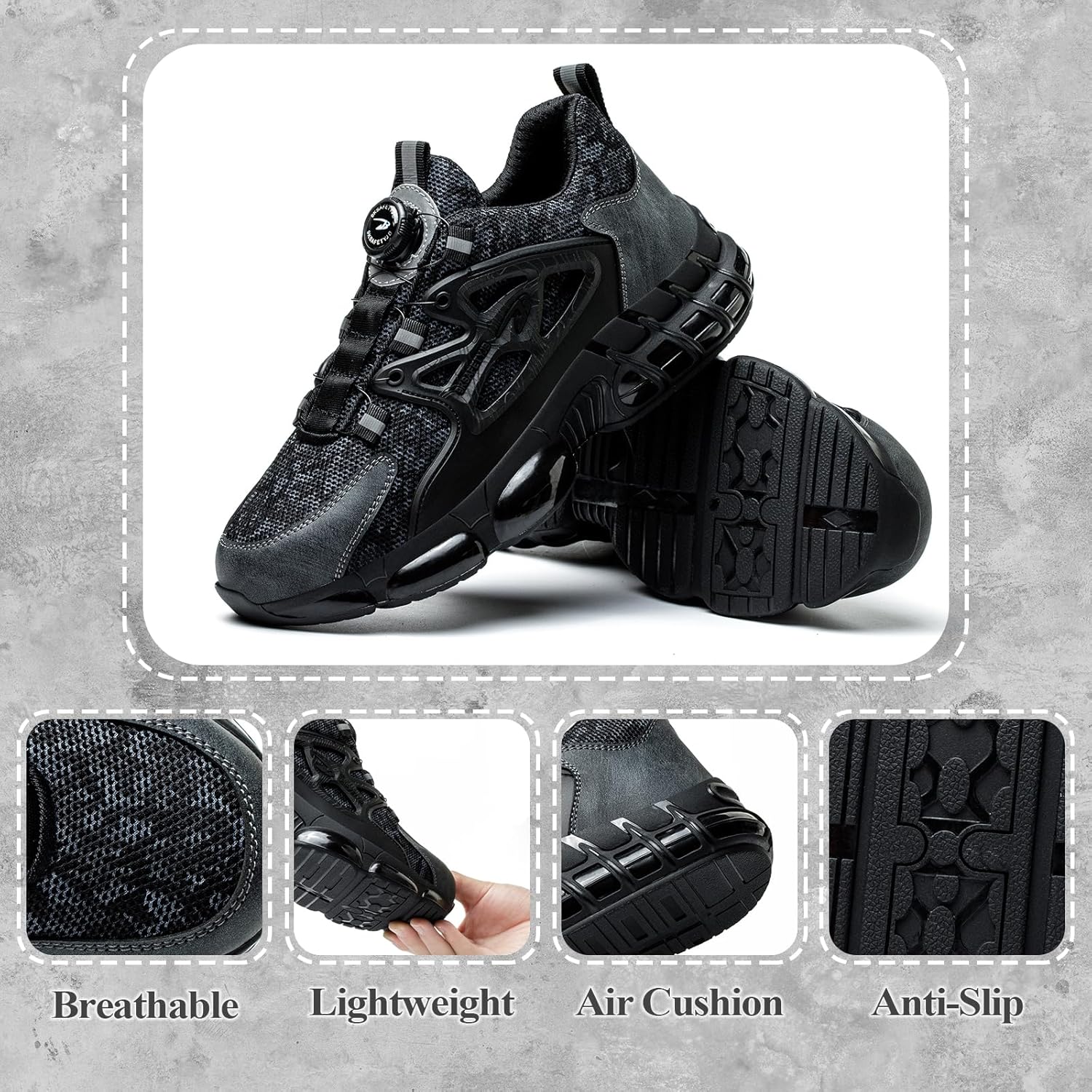 GemChve Steel Toe Safety Shoes with Quick-Dial Closure
