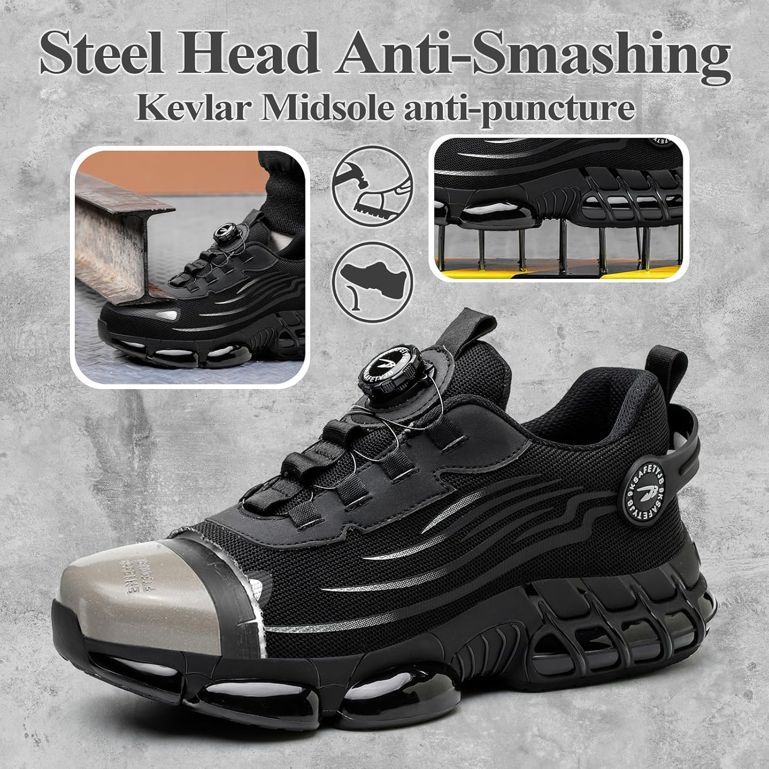GemChve Steel Toe Safety Shoes with Quick-Dial Closure