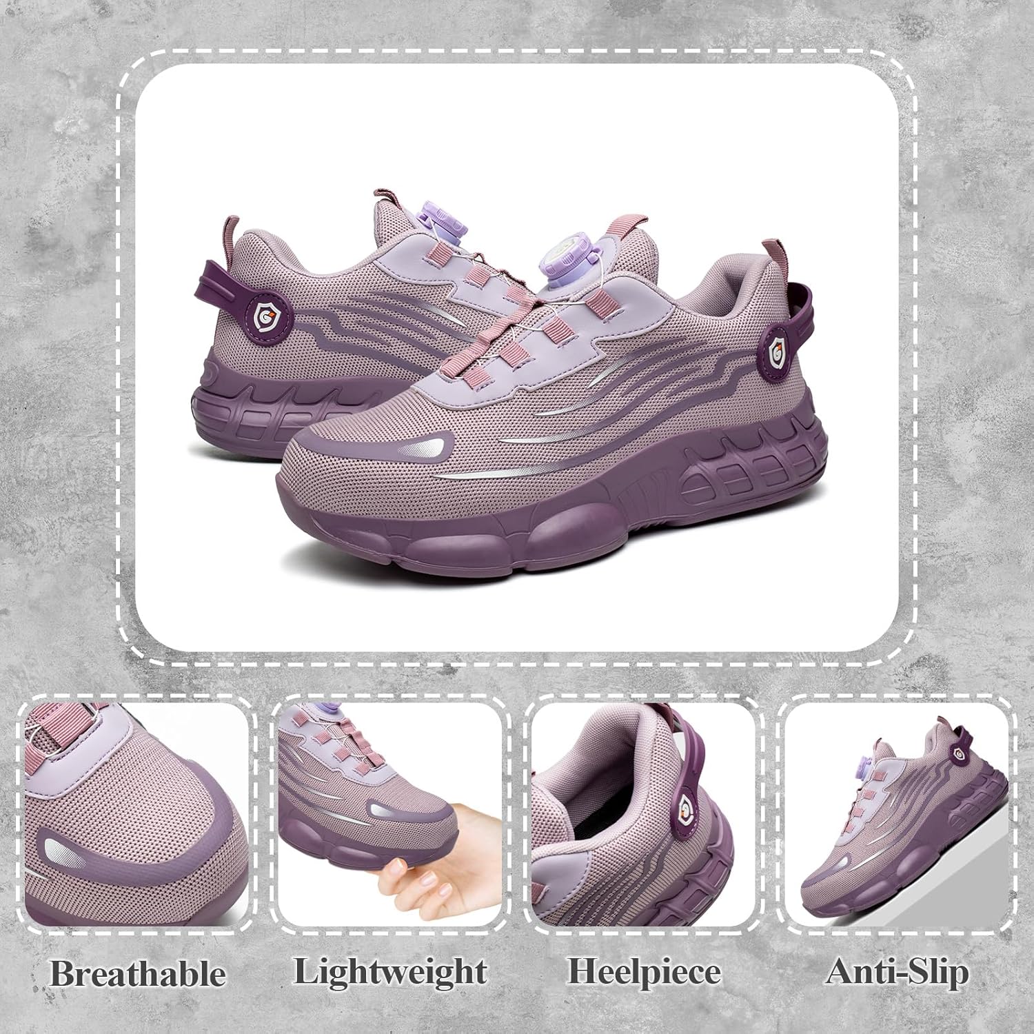 GemChve Steel Toe Safety Shoes with Quick-Dial Closure