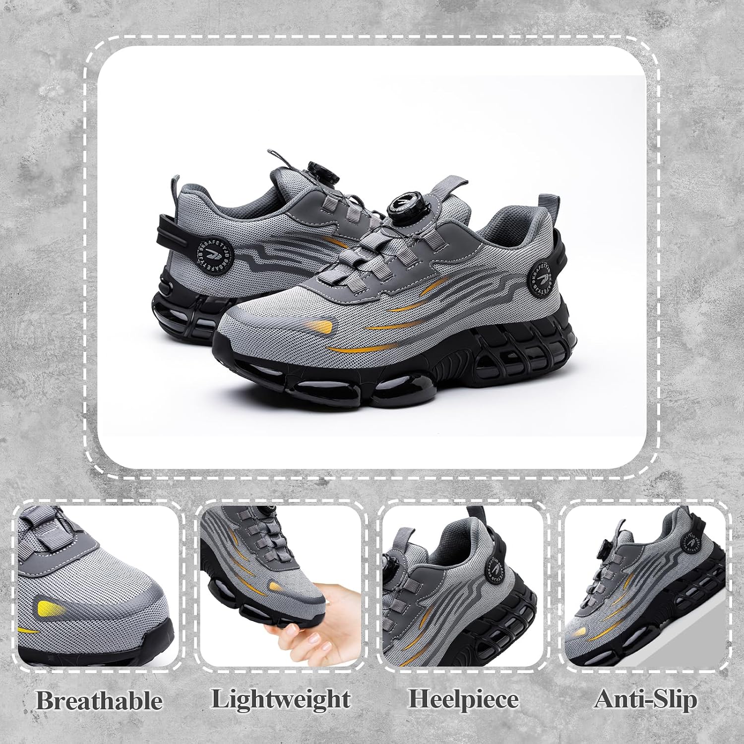 GemChve Steel Toe Safety Shoes with Quick-Dial Closure