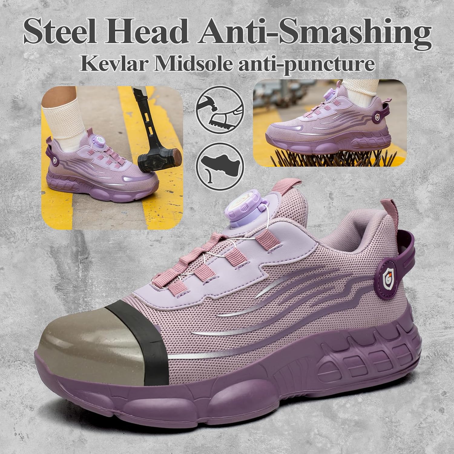 GemChve Steel Toe Safety Shoes with Quick-Dial Closure
