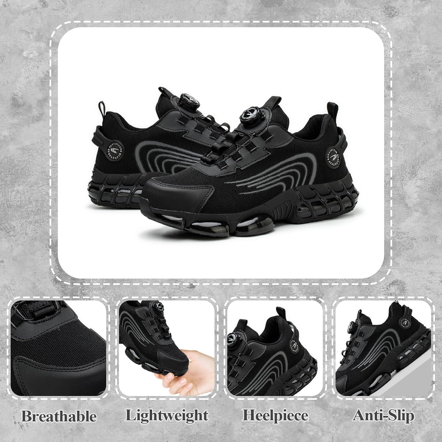 GemChve Steel Toe Safety Shoes with Quick-Dial Closure
